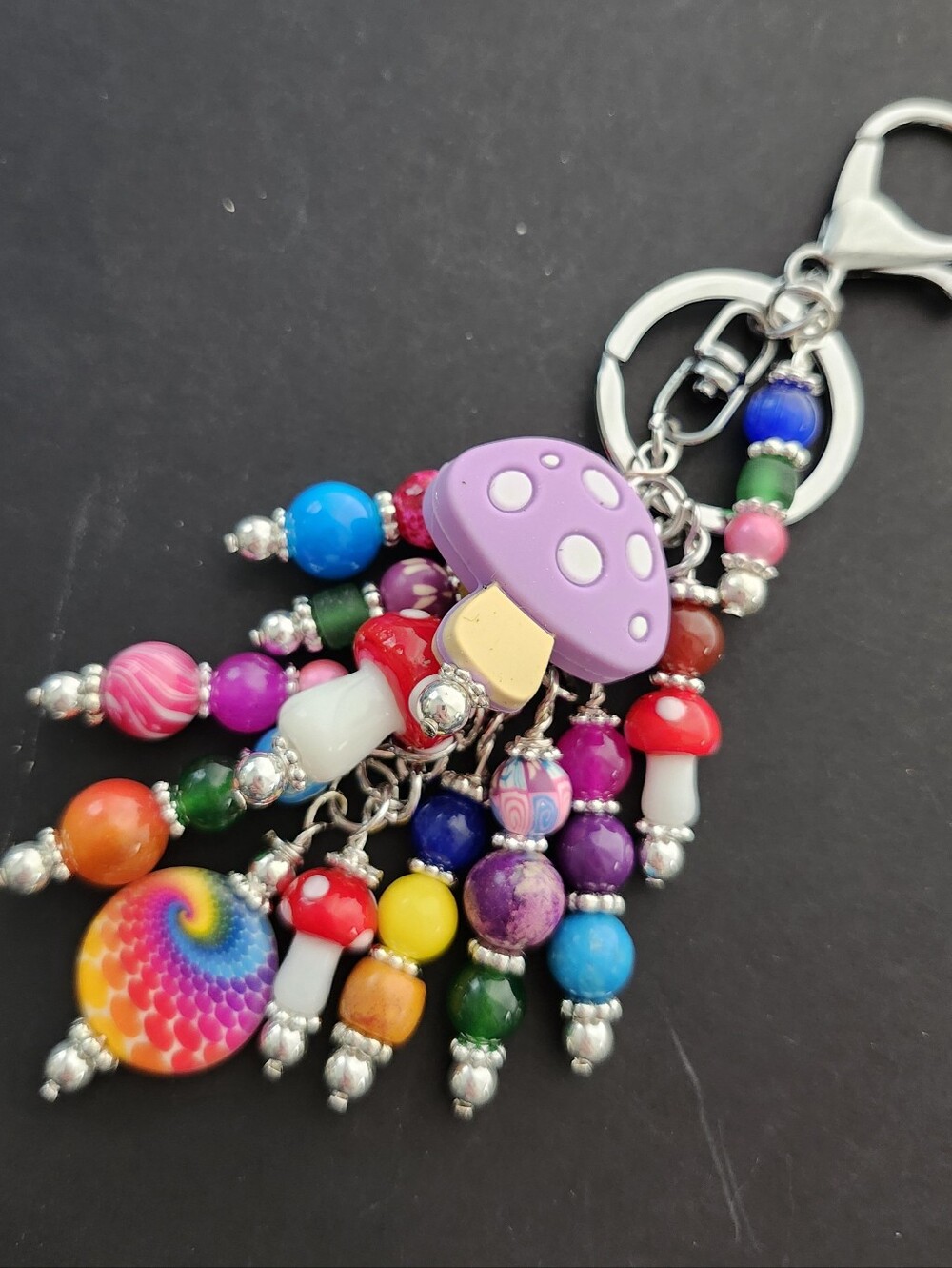 Mushroom Hippie Purse Charm Agate Polymer Jasper Handcrafted